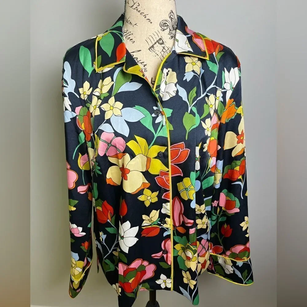 Kate Spade Flower Bed Floral-Print Twill Pajama Shirt NWT Size S